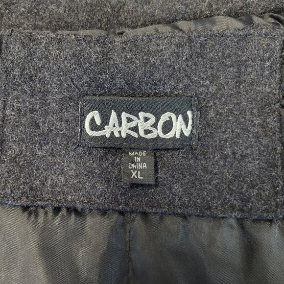 Carbon Coat Mens XL Charcoal Gray Wool Blend Car Coat Button Front Lined Pockets - Picture 2 of 11